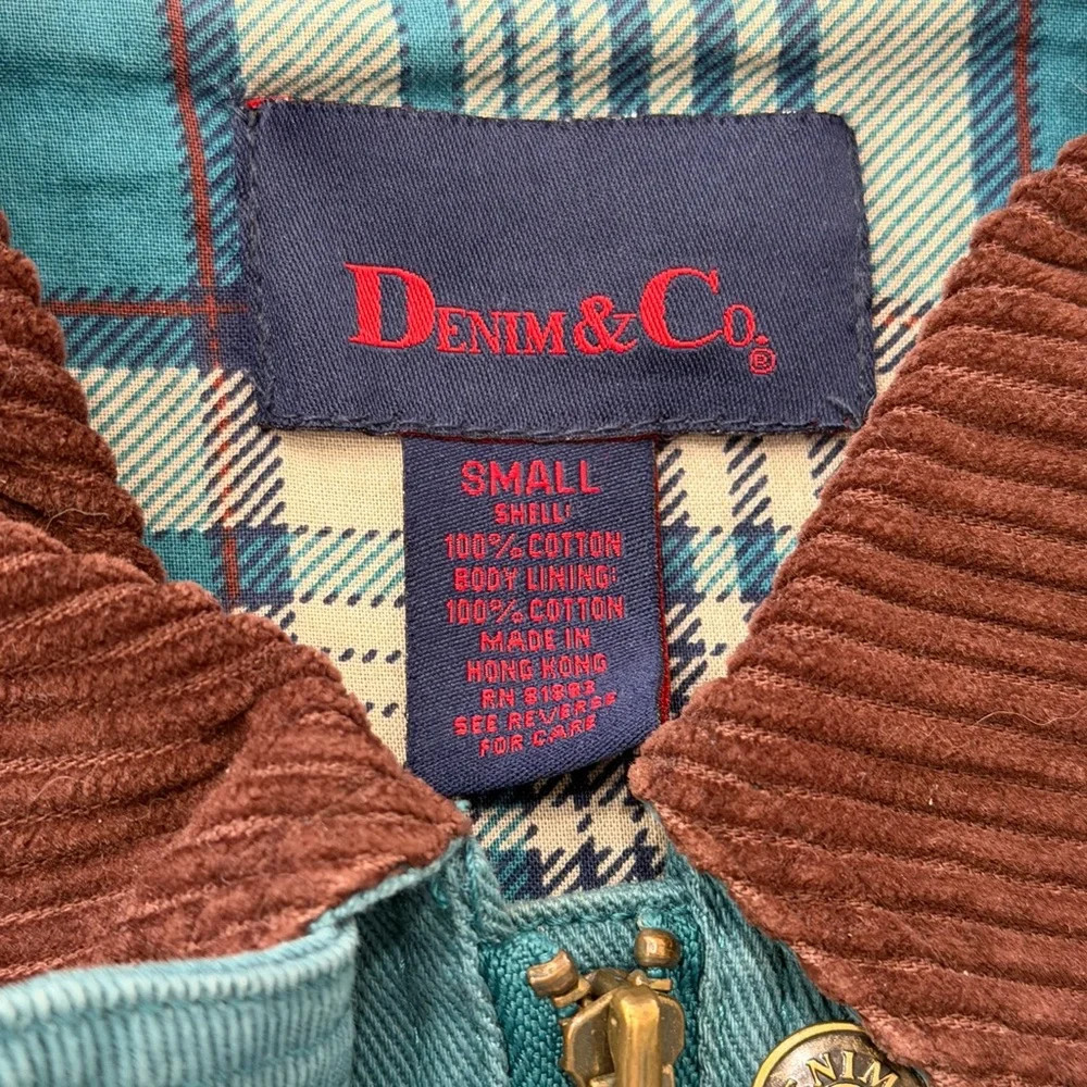 Vintage Denim Co Jacket Chore Barn Coat Adult S Flannel Lined Corduroy 90s Green - Picture 3 of 14
